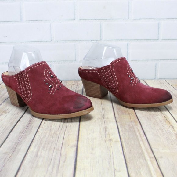 Earth Mendon Red Leather Slip On Heeled Mules Clogs Size 8.5 B - Picture 3 of 10